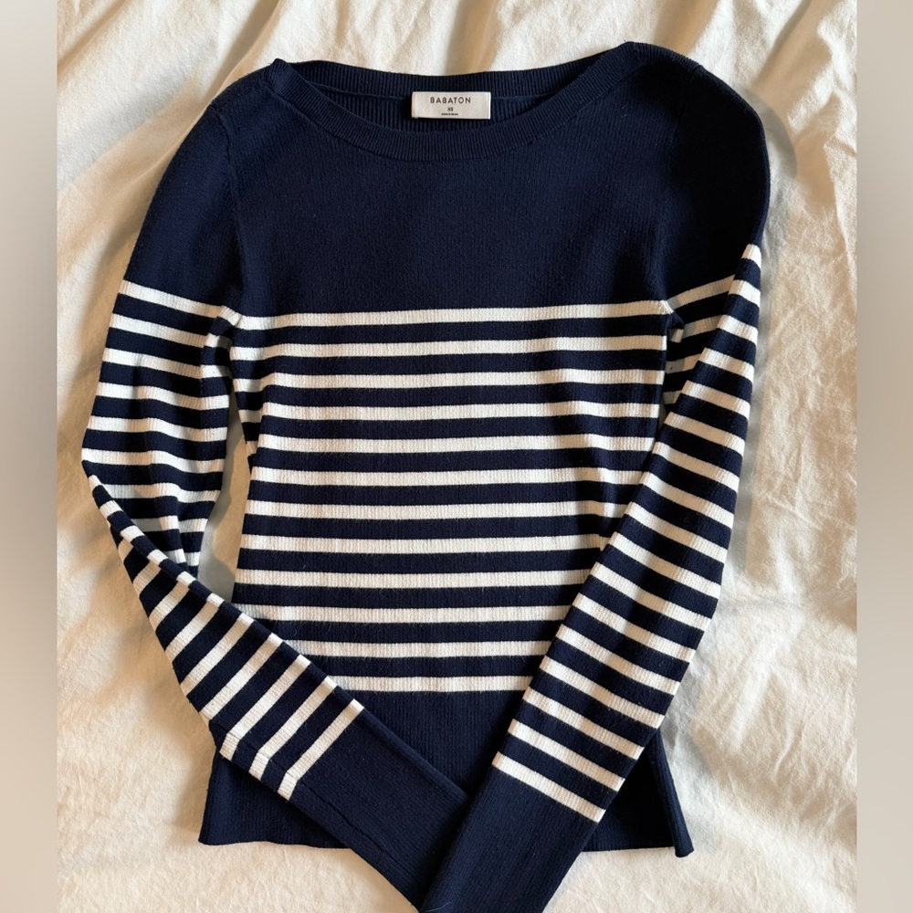 Aritzia Navy and White Striped Top